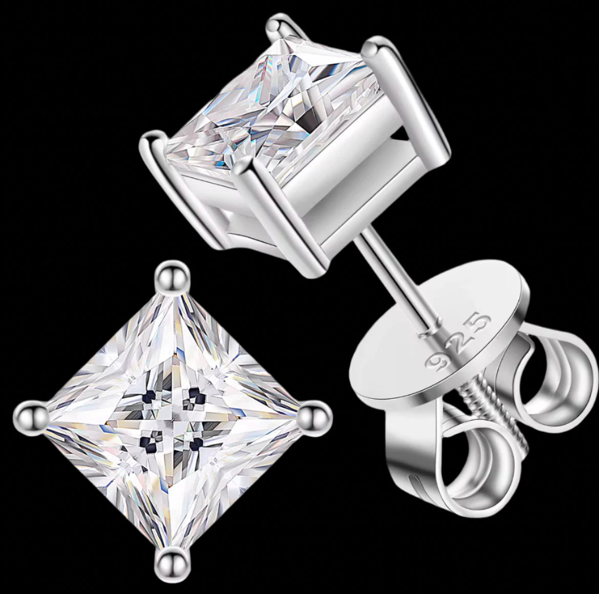 Moissanite princess cut diamonds stud earrings