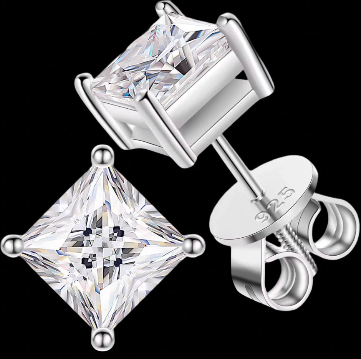 Moissanite princess cut diamonds stud earrings