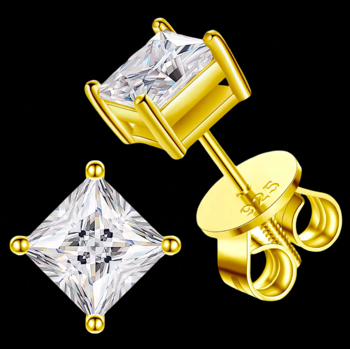 Moissanite princess cut diamonds stud earrings