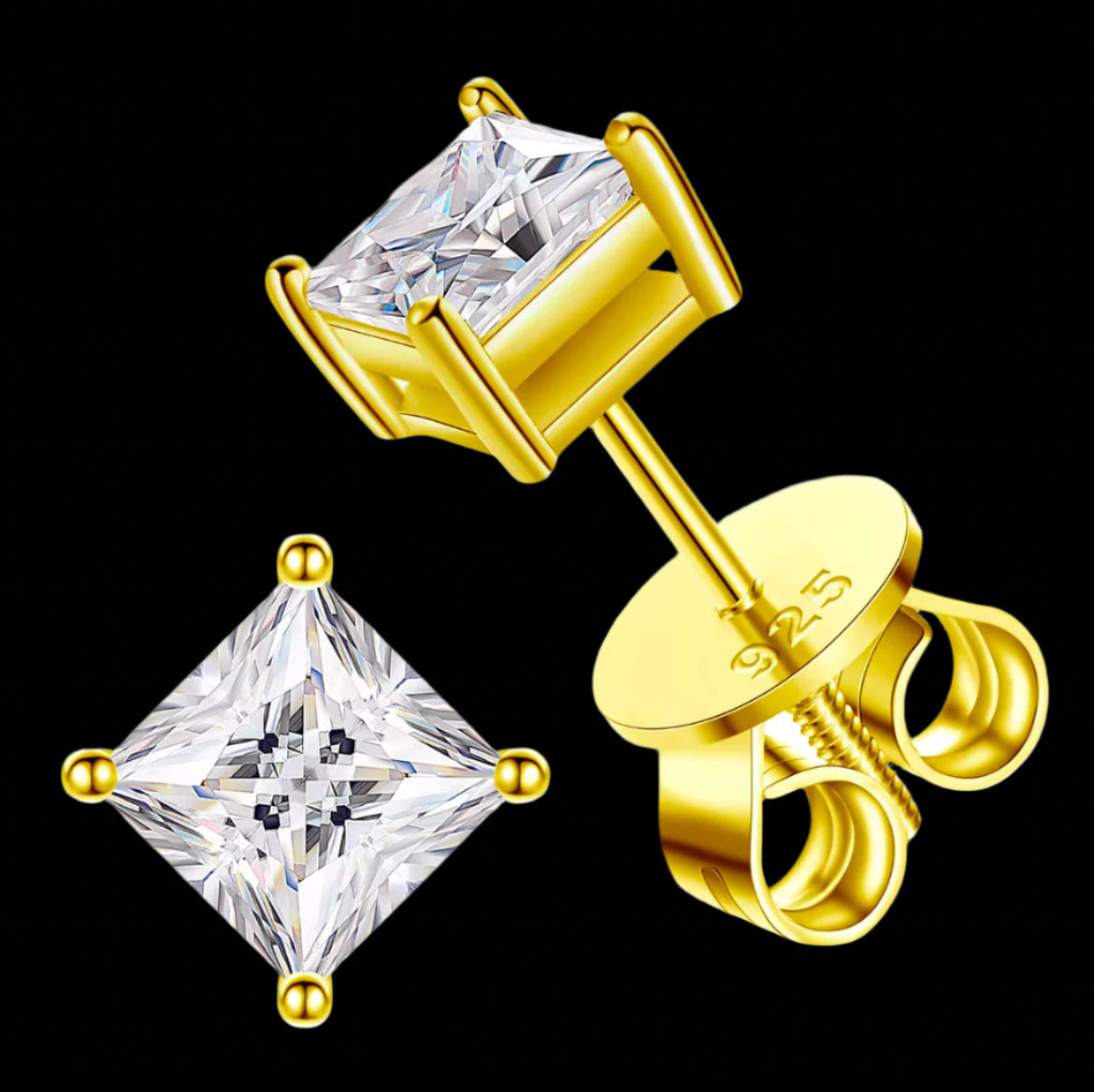 Moissanite princess cut diamonds stud earrings