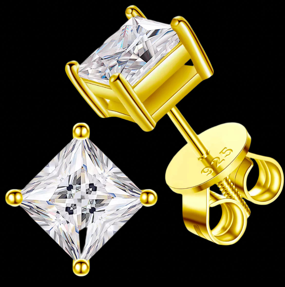 Moissanite princess cut diamonds stud earrings