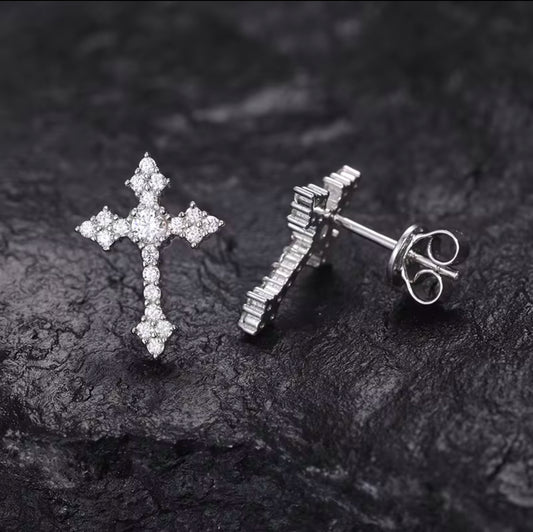 Moissanite cross stud earrings