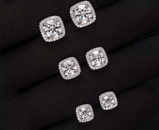 Moissanite cube halo studs earrings