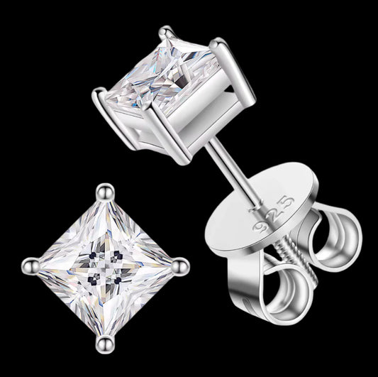 Moissanite princess cut diamonds stud earrings