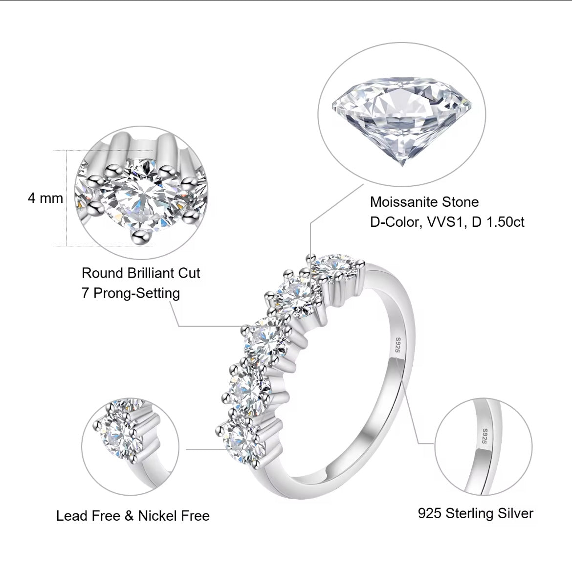 Moissanite 5 stone ring