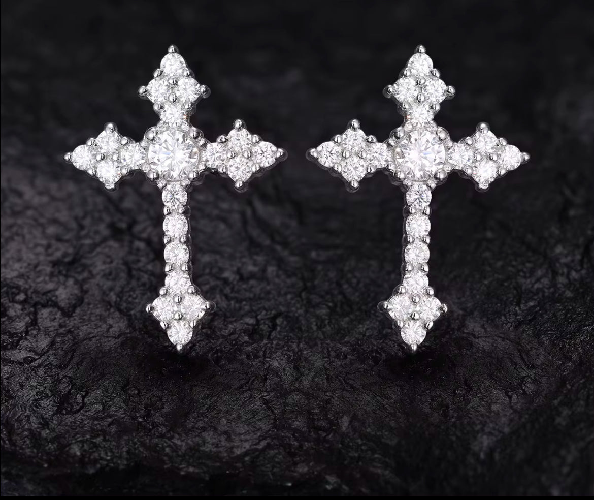 Moissanite cross stud earrings