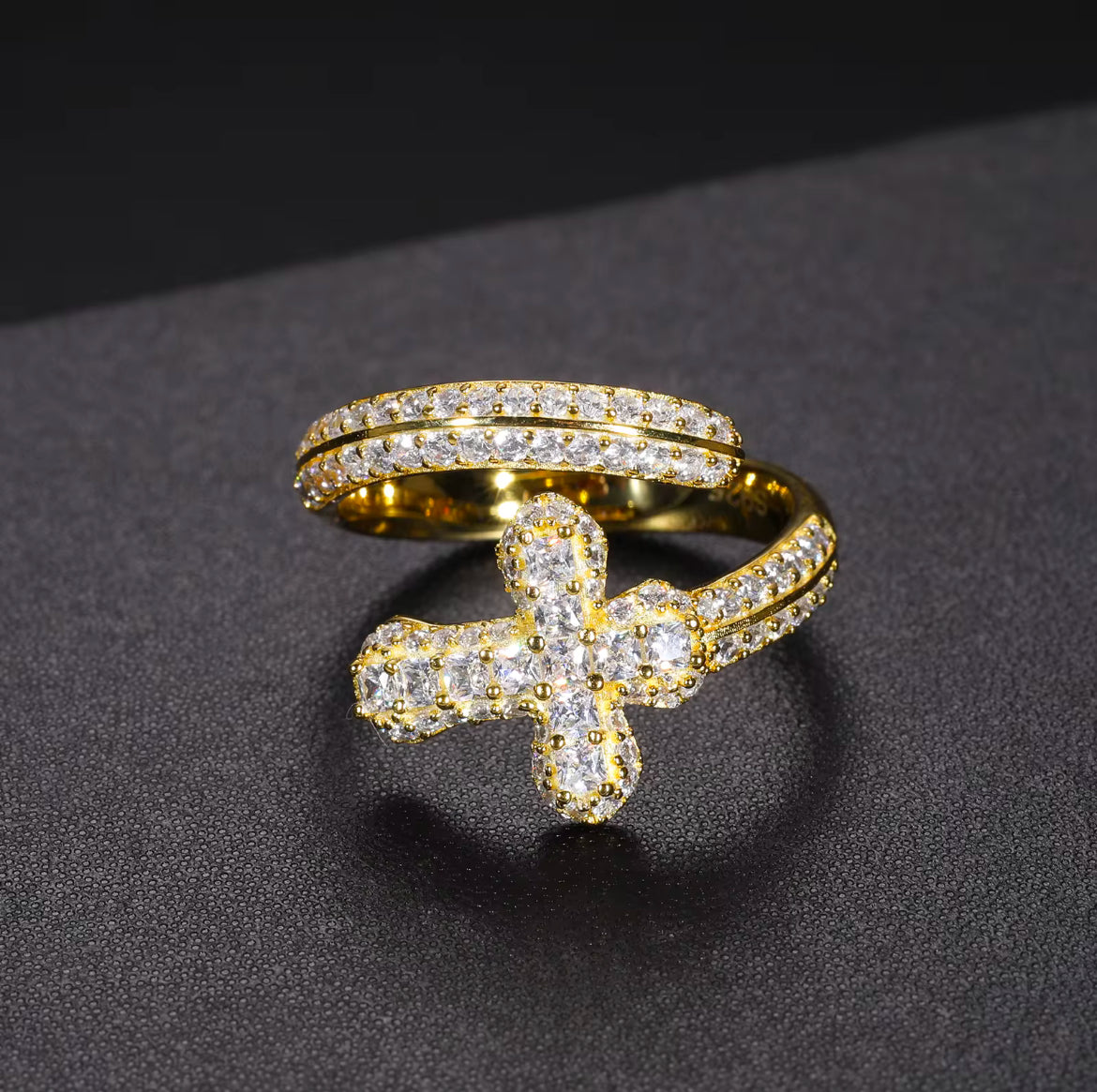 Moissanite cross sword ring