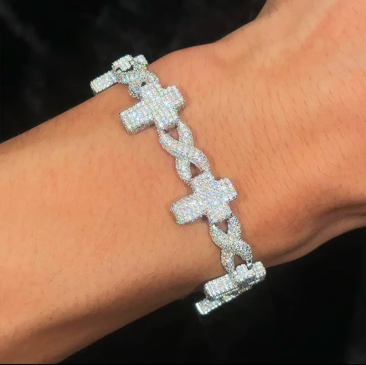 Moissanite cuban link infinity cross bracelet.