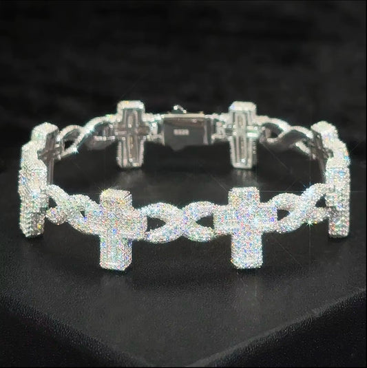 Moissanite cuban link infinity cross bracelet.