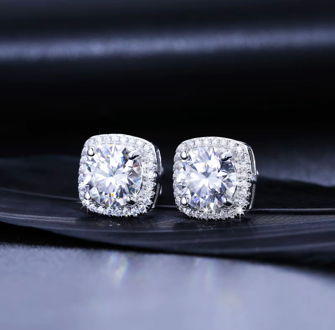 Moissanite cube halo studs earrings