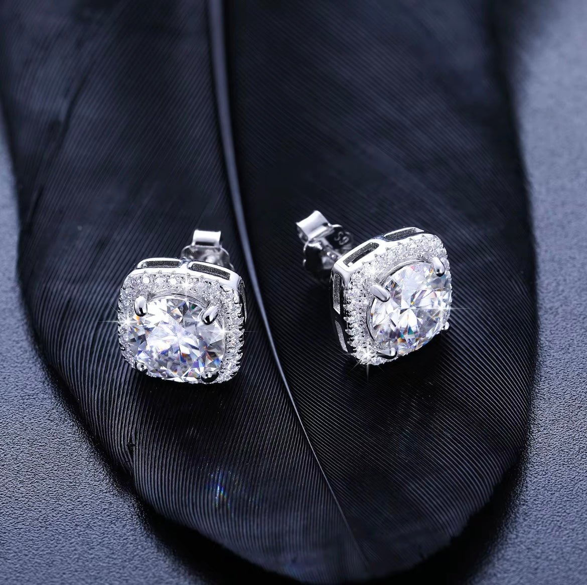 Moissanite cube halo studs earrings